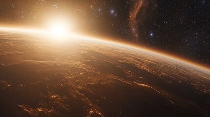 Wall Mural - Stunning Sunrise Over Planet Earth Viewed From Space Cosmic Landscape