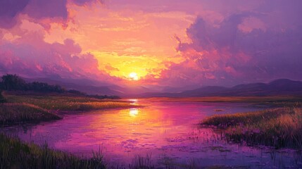 Canvas Print - Vibrant Sunset Over a Serene Lake