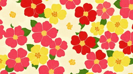 Canvas Print - Colorful floral pattern, textile design, spring bloom background, fabric print
