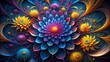 © NongPim - Vibrant Floral Symphony A Kaleidoscope of Colorful Blossoms and Intricate Swirls in a Dreamlike Garden Setting