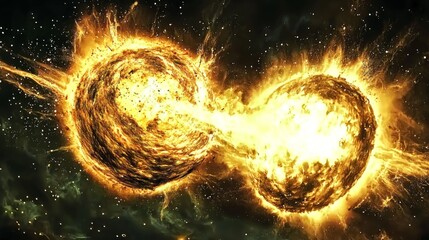 Wall Mural - cosmic collision fiery celestial bodies colliding in space dramatic nebula