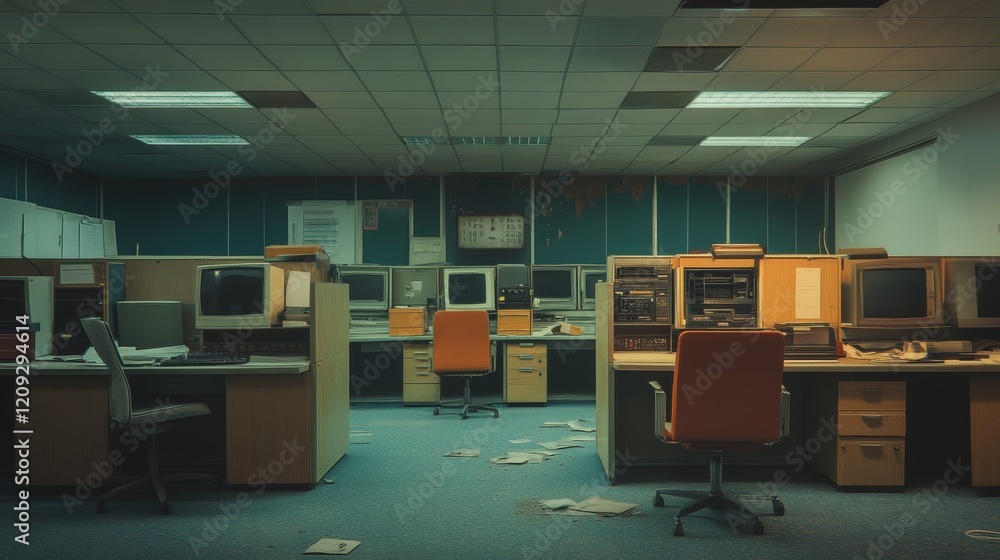 Random Computer Room Old Abandoned Retro Computer Room Office Space Stock Illustration | Adobe Stock