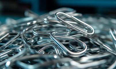 Wall Mural - Closeup of Shiny Metal Wire Clips Pile Manufacturing