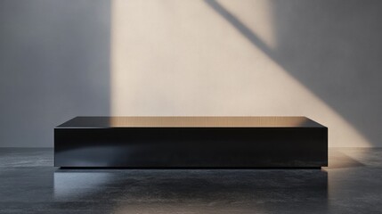 Wall Mural - Black Platform Against a White Wall and Sunlight