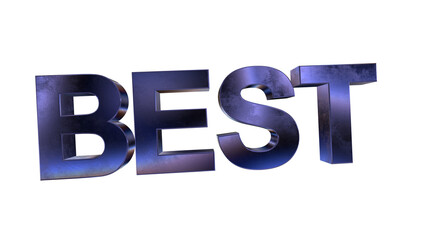 3d BEST text with dark blue metal and rainbow effects isolated on a transparent background. 3d elements for graphic design.