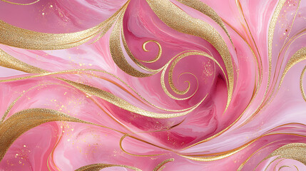 Sticker - Elegant pink and gold abstract marble painting, luxury wedding card, women's day background