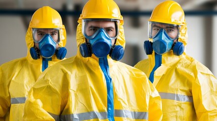 Wall Mural - Industrial Workers in Protective Gear and Helmets