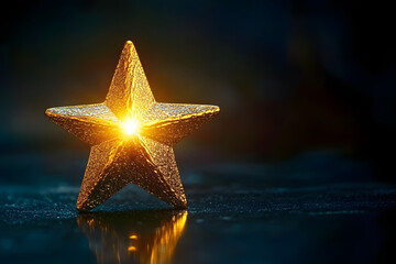 Wall Mural - golden star fragment glowing softly on dark gradient background symbolizing divine light and epiphan