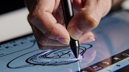 Fototapete - Exploring digital art creation techniques on a tablet with stylus in a creative workspace