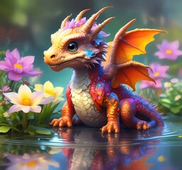 Wall Mural - Illustration of adorable baby dragon.