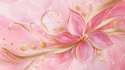 Sticker - Elegant pink and gold abstract marble painting, luxury wedding card, women's day background