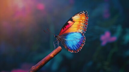 Poster - Colorful Butterfly on Wooden Stick