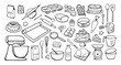 © chekiwart - Set of hand drawn various baking tools and ingredients isolated on white background. Simple cooking clip art