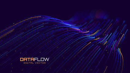 Leinwandbilder - High Speed Light Particles Internet Data Background. Digital Road Fast Speed Internet Broadband Data Flow Concept. Light Arc Turn Twist Bend Effect. Vector Illustration.