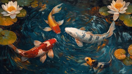 Sticker - Koi Fish in a Tranquil Pond