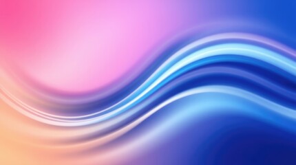 Wall Mural - Abstract waves, smooth curves, blue and pink gradient, vibrant colors, neon glow, fluid motion, digital art, futuristic background, dynamic composition, ethereal atmosphere, soft blending, luminous 