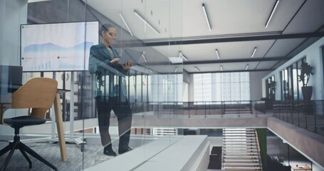 Poster - Young Stylish Black Female Using a Laptop Computer to Review Company Sales Reports and Analyse Commercial Data. African Project Manager Works in Modern Office, Browsing Information Online