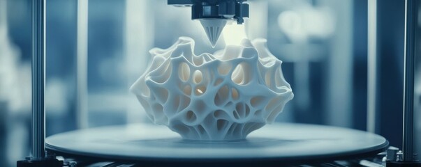 Wall Mural - a 3d printer creating a complex object layer by layer, its precise movements bringing a digital desi