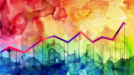 Fototapete - Colorful Abstract Background with Line Graph Analyzing Growth Trends and Data in Vibrant Hues for Dynamic Visual Effect and Creative Innovation.