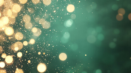 Aufkleber - An abstract design of golden bokeh lights shimmering against a vibrant green background, symbolizing celebration and joy,