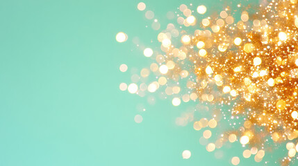 Aufkleber - An artistic composition of golden bokeh lights blending into a green gradient background, creating a harmonious and festive mood,