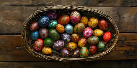 Wall Mural - easter eggs in a basket