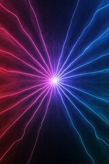 Leinwandbilder - An elegant red and blue abstract light pattern featuring symmetrical radiating lines against a dark background, emphasizing balance and harmony,
