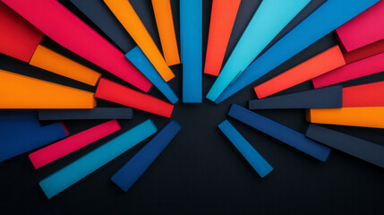Leinwandbilder - A vibrant abstract design featuring sharp red and blue radiating lines on a black background, emphasizing contrast and visual impact,