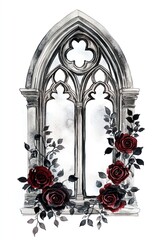 Wall Mural - Gothic window roses architecture illustration