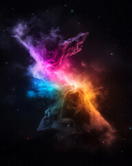 Poster - An elegant explosion of vibrant light particles in various hues, spreading outwards in a smooth, abstract cosmic setting,