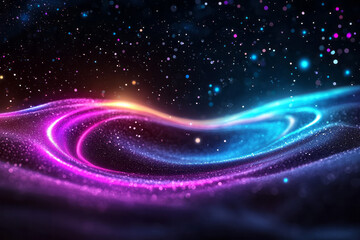 Poster - A captivating abstract composition with a colorful explosion of light particles creating waves and ripples in an empty space,