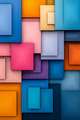Poster - A modern abstract 3D geometric composition of stacked squares in lively colors such as neon pink, electric blue, and bright orange, creating depth and dimension,