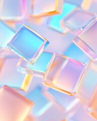 Poster - A mesmerizing abstract image of colored glass squares floating in a soft-focused space, creating a luminous and enchanting visual effect,