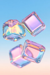 Fototapete - An artistic depiction of vibrant glass squares floating in a softly blurred environment, enhancing their colorful and translucent properties,