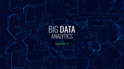 Poster - Digital Big Data Flow Vector Background. Big Data Technology Lines. Abstract Science Technology Illustration. Big Data Neural Network Background Concept. AI Visualization Concept. Vector.