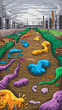 © Rhoda - Dramatic colorful illustration of pollution in dirty water environment