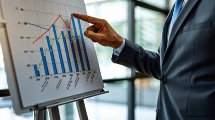 Poster - Businessman Analyzing Financial Data Trends Professional Presentation of Chart Statistics and Growth Analysis in Office Environment.