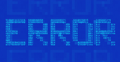 Leinwandbilder - Blue ASCII Art ERROR Word Made from Random Letters and Numbers. Dark Binary Code Error. Concept of Protected Digital Data Leak. Hacker Attack Database Malware. Cyber Security Vector Background.