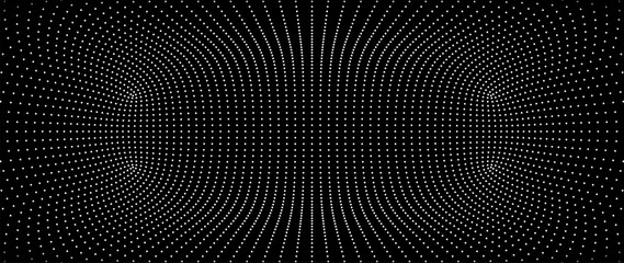 Aufkleber - White Grid Tunnel. Grid Frame Retrowave Party Flyer Background. Round Tunnel Mesh Backdrop. Abstract Digital Background. Vintage Computer Virtual Reality VR Tunnel Tech Vector Illustration.