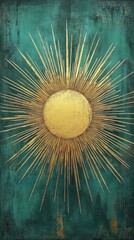 Wall Mural - Golden Sunburst on Teal Background