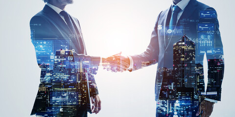 Poster - business, handshake, shaking hands, businessperson, people, dx, digital transformation, digital, data, human resources, recruitment, cooperation, support, customer, engineer, development, future, city