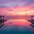 © ❤  Nancyvoz68❤  - A luxurious infinity pool overlooking a breathtaking pink sunset over the ocean.  sunset, beach sunset, tropical sunset, palm trees, tropical beach, beach resort, vacation, travel, getaway, relaxation