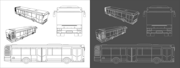 Bus line drawings blueprints vector. isolated on transparent background