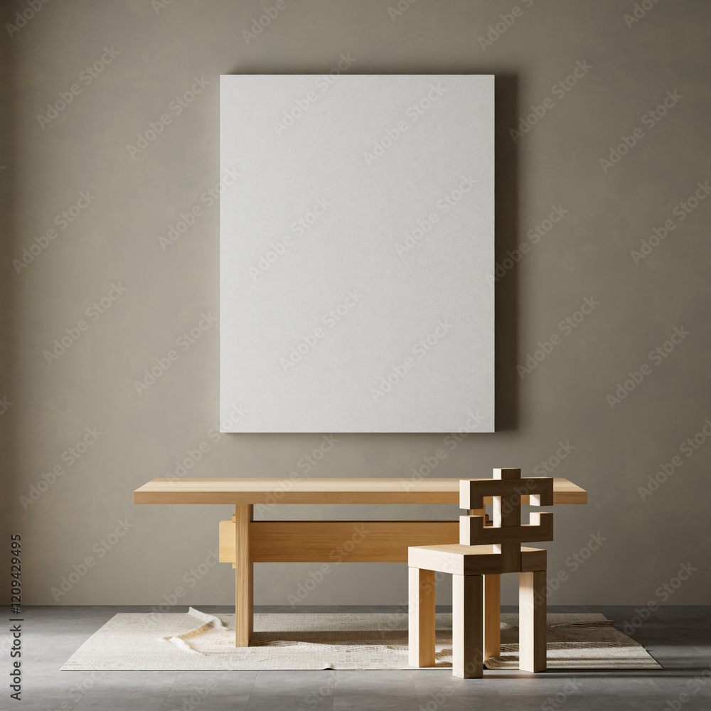 Japandi style dining room design with wooden furnitures and raw ...