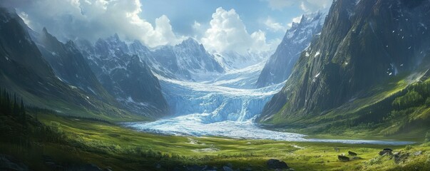 Canvas Print - A majestic glacier carving its way through a valley.