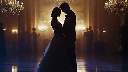 Poster - Silhouette photo of a man and a woman embracing each other at a wedding