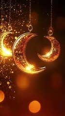 Canvas Print - golden crescent moons illuminating a sparkling night with warm bokeh and magical glow