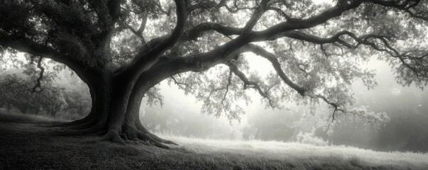 Canvas Print - A majestic oak tree with sprawling branches and deep roots.