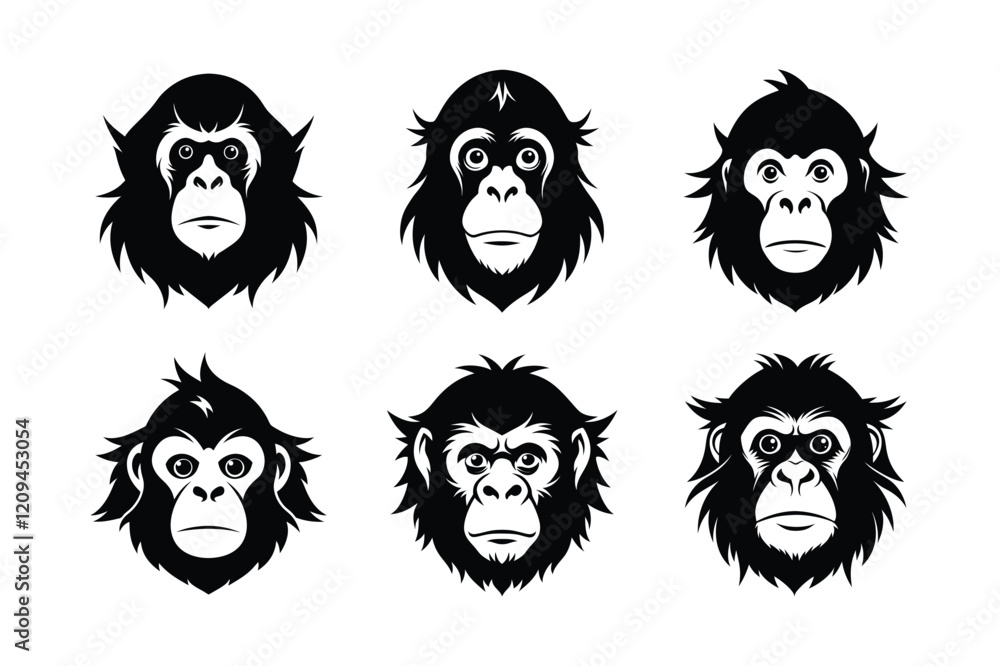 Pongo Vector Orangutan (Pongo pygmaeus) mammal animal, labeled silhouette vector art ...