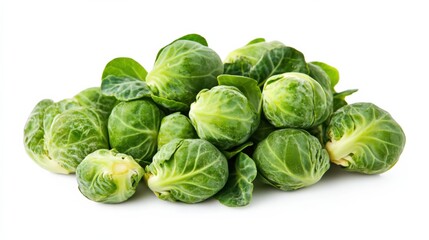 Brussel Sprouts Isolated. Group of Fresh Green Brussel Sprouts on White Background